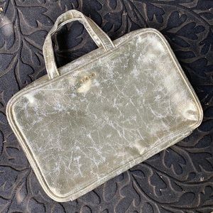 Bebe Gold Shabby Chic Distressed Boho Travel Toiletry Cosmetics Bag Zipper Case